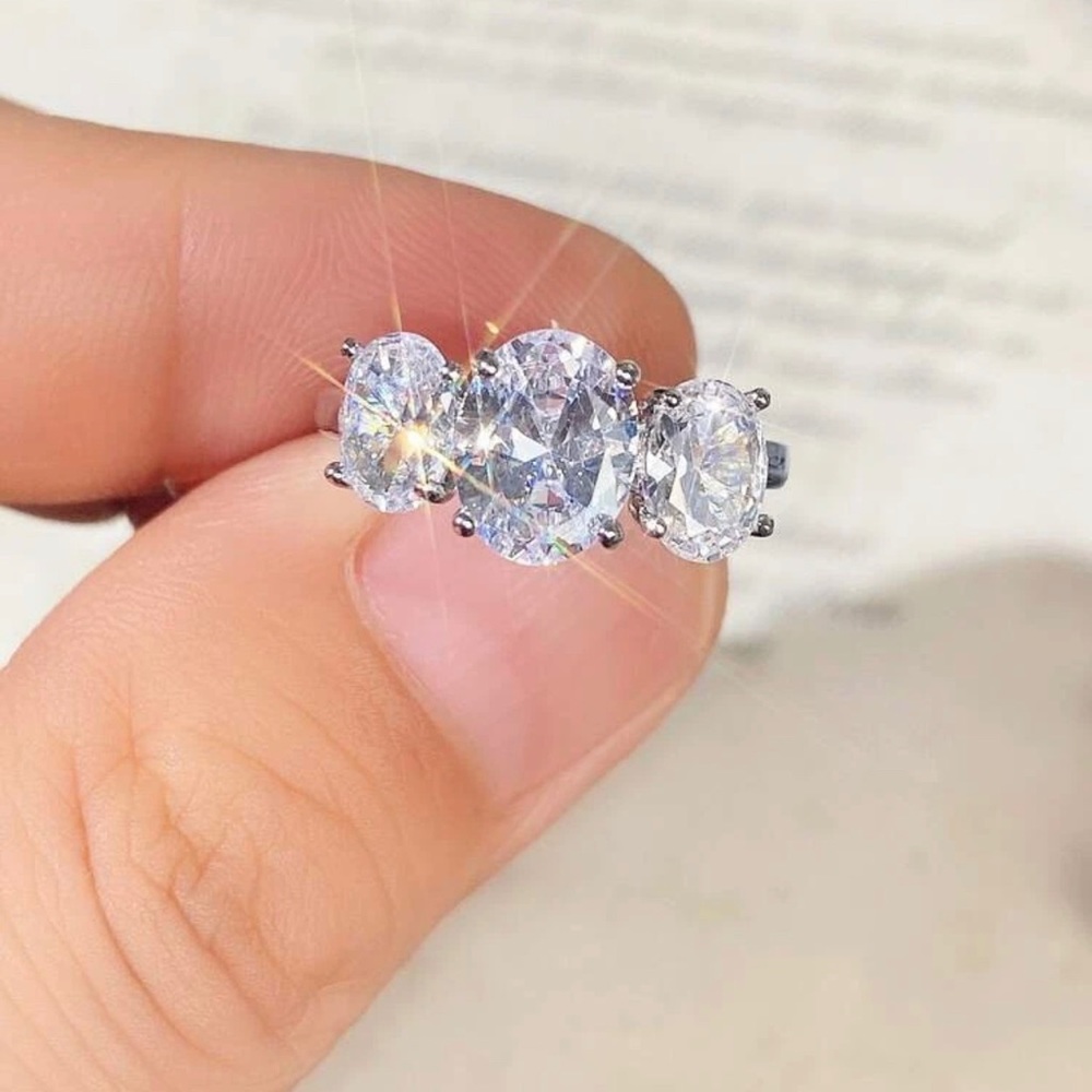 Favorite CZ ring! Luxury Sterling Silver Three Stone Cubic Zirconia Ring